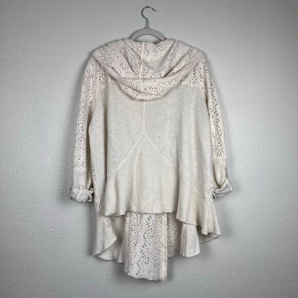 Free People Doiley Cardigan Ivory Eyelet Hooded Asymmetrical Zip Jacket M - Picture 6 of 6